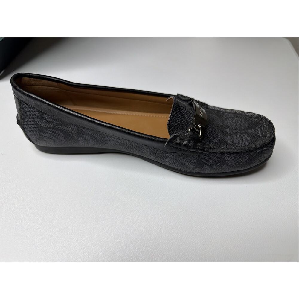 COACH Signature Olive 6.5B Jacquard Black & Smoke Women's Driving Loafer Logo - Picture 7 of 10